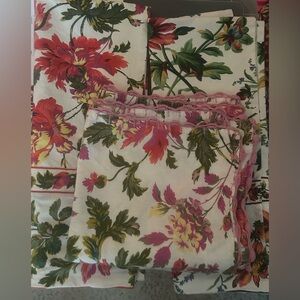 Two April Cornell Cream Floral Table Runners and two pillow covers!
